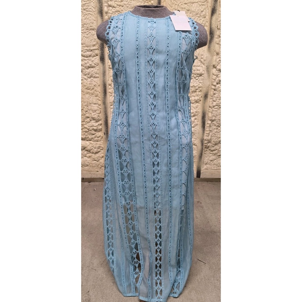 NEW Endless Rose Size L Women's Sleeveless Textured Lace Midi Dress Sky Blue